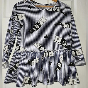 ZARA Artist Paint Tubes Blue White Striped Blouse Top‎ Size Small